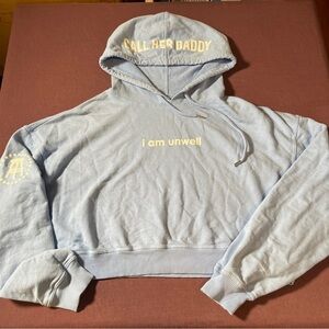 Barstool Call Her Daddy Cropped Hoodie Sweatshirt in Light Blue - Size Medium